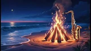 🌊🔥 Moonlit Beach Bonfire Jazz 🎷 Smooth Saxophone & Ocean Waves for Deep Relaxation