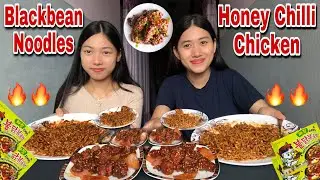HONEY CHILLI CHICKEN+BLACKBEAN NOODLES🔥🔥|| NEPALI FOOD CHALLENGES❤️❤️|| Its me Aarati