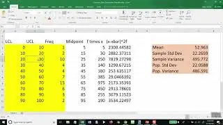 Statistics - Mean and Standard Deviation of Grouped Data - Homework - Unit 2 - Example 6 - By Excel