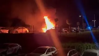 Huge columns of flame and clouds of smoke. A gas truck was on fire.