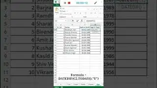 Calculate Age from Date of Birth in Excel