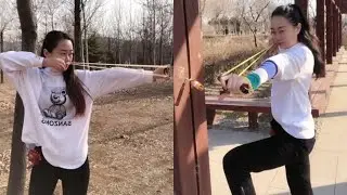 wow amazing girl use slingshot like pro,slingshot skill,slingshot shooting part 129