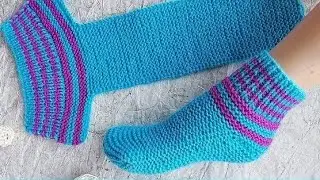 Очень простые следки-носочки на двух спицах. МК для начинающих.