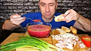 MUKBANG  Борщ с салом / ASMR / МУКБАНГ / Мукбанг Сеня  / eating show / 먹방
