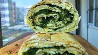 Вкуснейшая альтернатива пирожкам.  Рулет из Лаваша с Яйцом и Зеленым луком(зеленью)