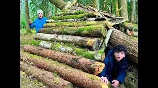 we BUILT a survival shelter *giga hut*