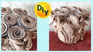 Jute box with roses from canvas and jute with your own hands