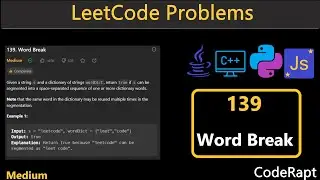 Word Break | Leetcode Q.139 | Python | C++ | Java | JavaScript | Leetcode Daily Challenges