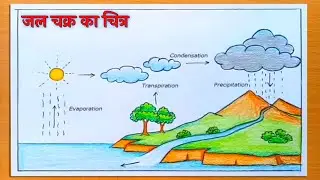 प्रकृति के जल चक्र का चित्र बनाएं // How to draw Water Cycle of a School project