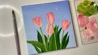 Acrylic painting tulip flowers/acrylic painting tutorial/acrylic painting for beginners tutorial