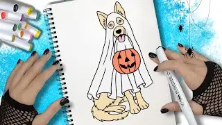 🤍🧡 CÓMO DIBUJAR UN PERRO FANTASMA DE HALLOWEEN CON UNA CALABAZA
