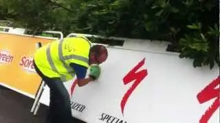 Fenwicks cleaning signs for the Tour of Britain