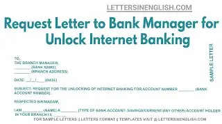 Request Letter To Bank Manager For Unlock Internet Banking