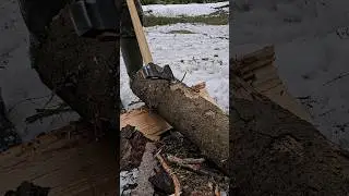 Boris Yurgin's tomahawk (1kg/64cm) on a firewood pile.