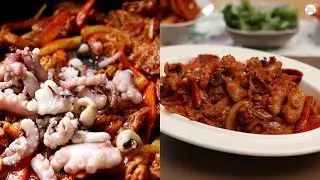 ピリ辛🌶️ご飯泥棒‼️ナクジサムギョプサルの作り方 #テナガダコ #낙지삼겹살 만들기