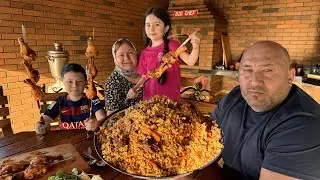 We cooked New Pilaf and Chicken Legs on the Fire for our grandchildren in nature