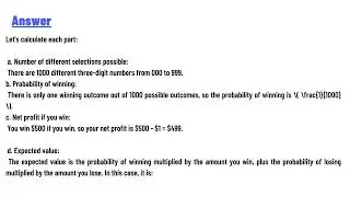Expected Value in Virginia's Pick 3 Game In Virginia's Pick 3 lottery game