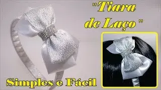 Tiara com laço branco fácil para batizado e casamento.