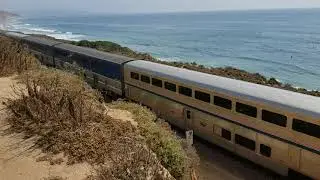 Southbound Amtrak Pacific Surfliner Crosses Del Mar Bluffs