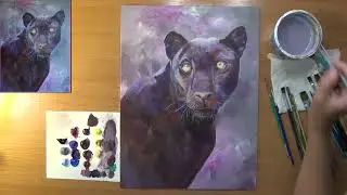 Как нарисовать пантеру. Черный ягуар. Черный леопард. Багира.  Акрил