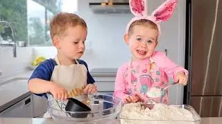 Otis and Ida Bake Easter Brownie Nests! 🪺🐣 Twin Toddlers Cooking Show Episode #19