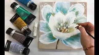 How to draw easy flowers painting / Demonstration /Acrylic Technique on canvas by Julia Kotenko