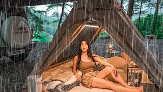 ☔TERRIFYING OVERNIGHT OF CAMPING IN A DOWNPOURㅣRAIN ASMR