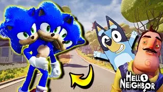 BLUEY vs 3 HEADED SONIC | Hello Neighbor Mod