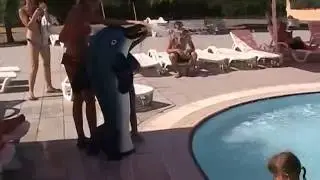 Shower Dolphin in the kiddie pool in the water Park Berdyansk