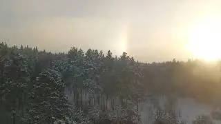 Солнечное гало.Зима.Вид из поезда
