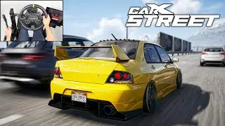 Mitsubishi Lancer EVO 9 HEAVY TRAFFIC | CarX Street | Steering Wheel Gameplay