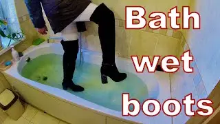 Bath,wet clothes,Over-the-knee boots,wetlook .Вані одязі.Замшеві ботфорти,білі джинси,зимова куртка.