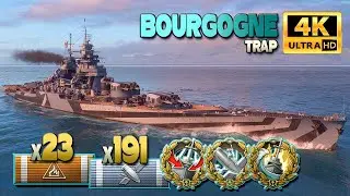 Battleship Bourgogne: The arsonist with 375k on map Trap - World of Warships