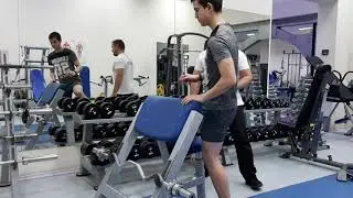 Бицепс W - образным грифом, сидя через Джиронду