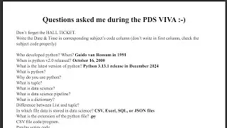 PDS VIVA Questions asked Me During the VIVA - Python for Data Science - SEM-5 - PDS - GTU