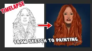 TIME-LAPSE: FROM SKETCH TO PAINTING, a red hair woman portrait painting