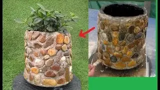 How to make pots of cement and stones, Creative Ideas for Terrace or Garden.