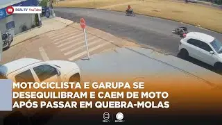 MOTOCICLISTA E GARUPA SE DESEQUILIBRAM E CAEM DE MOTO APÓS PASSAR EM QUEBRA MOLAS