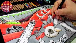 BONEY RAVINE PART 3 OF 3.FINISHING.Picture with full colors tutorial how draw illustration in steps.