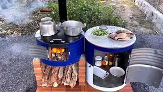 how to make a multi-function wood stove from iron drums # 199