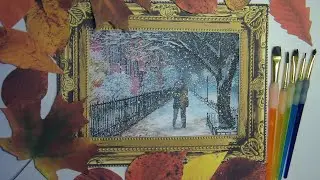 #art #artist Городской пейзаж (рисуем гуашью) Снежный вечер. Свидание. (2020)