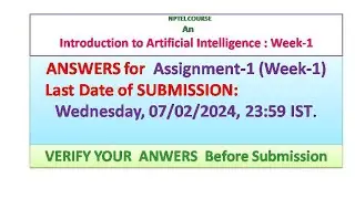 NPTEL | AN INTRODUCTION TO ARTIFICIAL INTELLIGENCE | ANSWERS TO ASSIGNMENT-1 | WEEK-1| SWAYAM | 2024