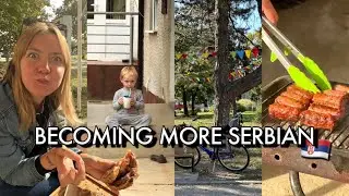 eating at new PLJESKAVICA place in the small SERBIAN TOWN 🇷🇸 | learning Serbian, making roshtilj
