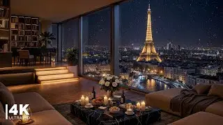 4K Paris Winter Night Jazz | Cozy Apartment with Smooth Jazz Instrumental Music for Relax & Sleep