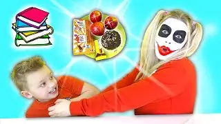 TAMIK and JOKER in the School in the Classroom eat with the Teacher