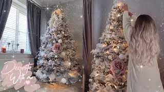 DECORATING MY CHRISTMAS TREE 2018 | FEATHERY, ROSE GOLD, BLUSH PINK |  HOW TO STYLE A FLOCKED TREE