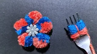 DIY - Super Easy Woolen Pompom Flower Making using Fork - Embroidery Flower Making using Fork