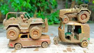 Muddy Auto Rickshaw And Mini Tractor Trolley Jump Water And Muddy Cleaning Video | Tractor Video