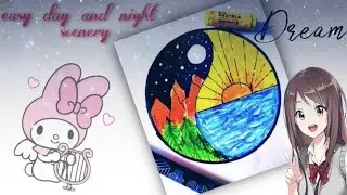 Happy New Year  Easy and Beautiful day-night Scenery/ Drawing with Oil Pastels