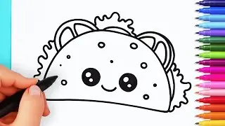 How to draw cute tacos easy | Drawing and coloring kawaii tacos